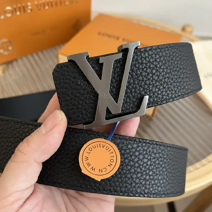 View 1 of Textured Black Leather Belt with Interlock Buckle - Modern Luxury Style