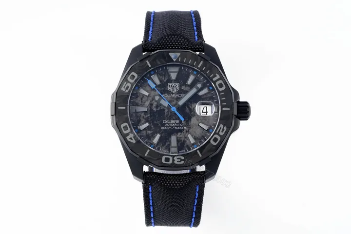 View 1 of V6 Factory TAG Heuer Super Series Black Dial Blue Stitching Strap Watch – Elegant Casual, Unique, and Dynamic