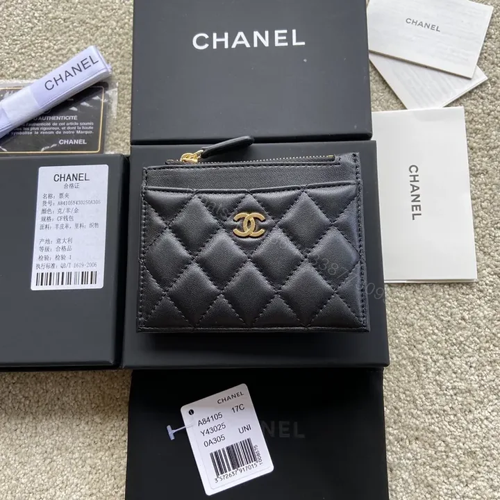 View 1 of Black Calfskin Chanel Cardholder Wallet: Quilted Luxury, Compact Style