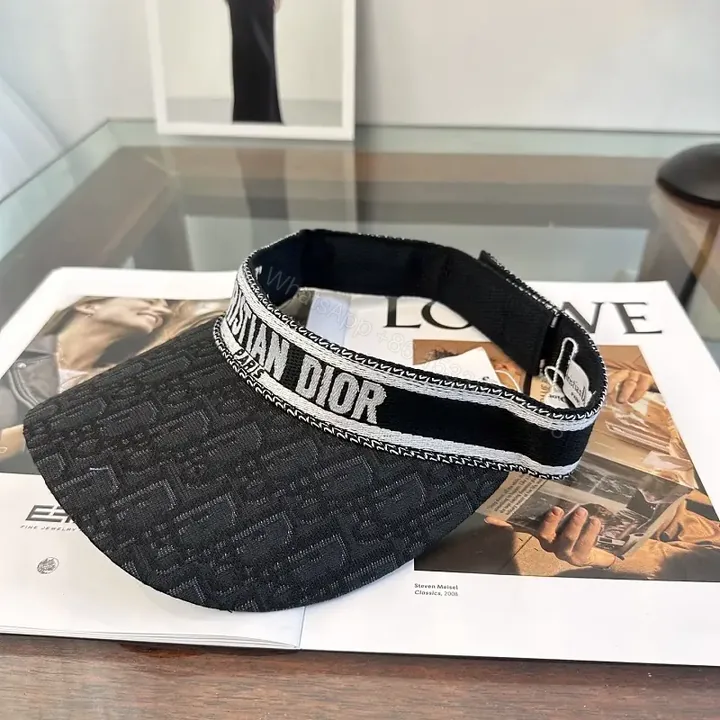 View 1 of Black Textured Visor Cap with Geometric Pattern and Embroidered DIOR