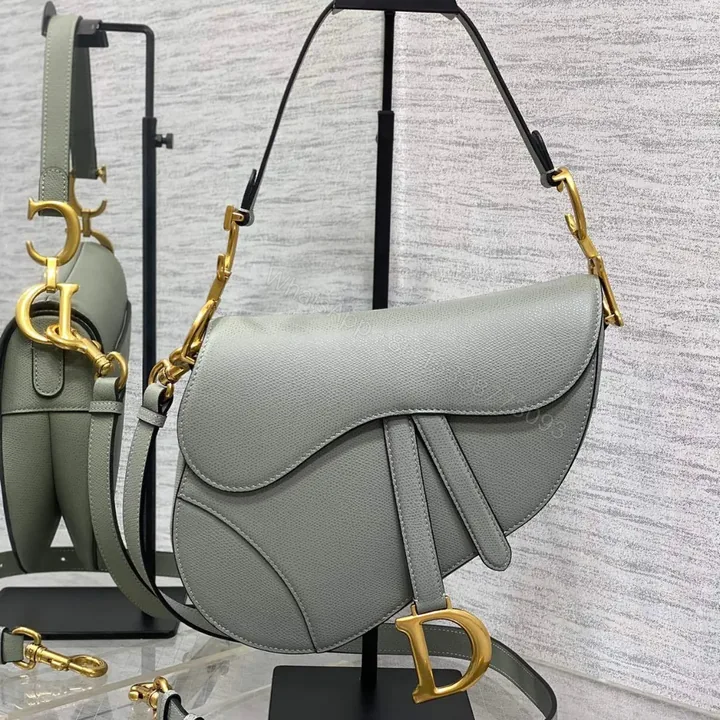 View 1 of Dior Saddle Bag in Stone Gray Gold Hardware