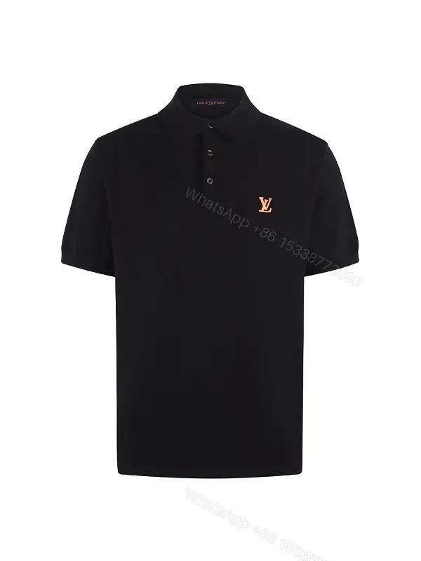 View 1 of Black Cotton Polo with Gold LV Logo Polo Shirt