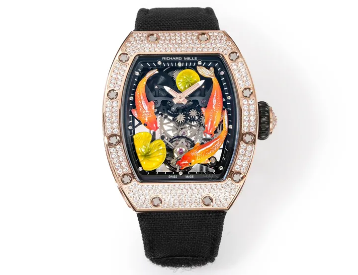 View 1 of Richard Mille RM S10 Koi Tourbillon Red Gold Diamond Watch RMS10-KOI-BK-02
