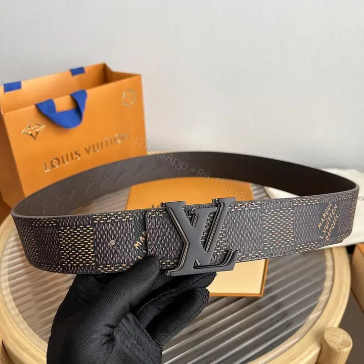 View 1 of Dark Gray Speckled Belt with LV Monogram Buckle Belt