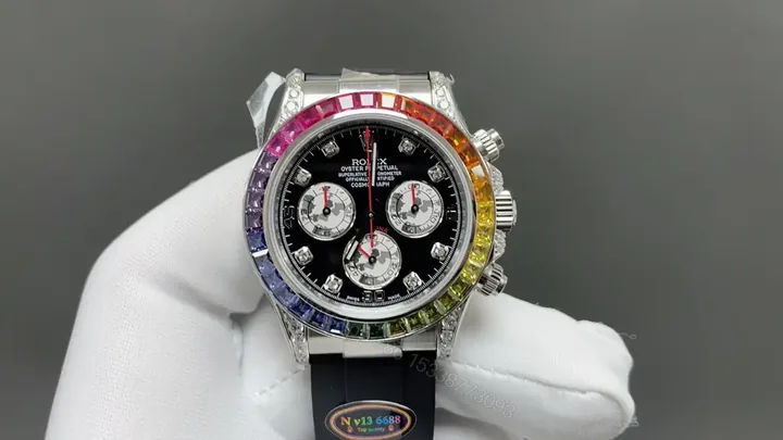 View 1 of Rolex Daytona Rainbow White Gold replica 40MM Rubber Strap Edition RLX-DAYTONA-RAINBOW-SKELETON-43MM