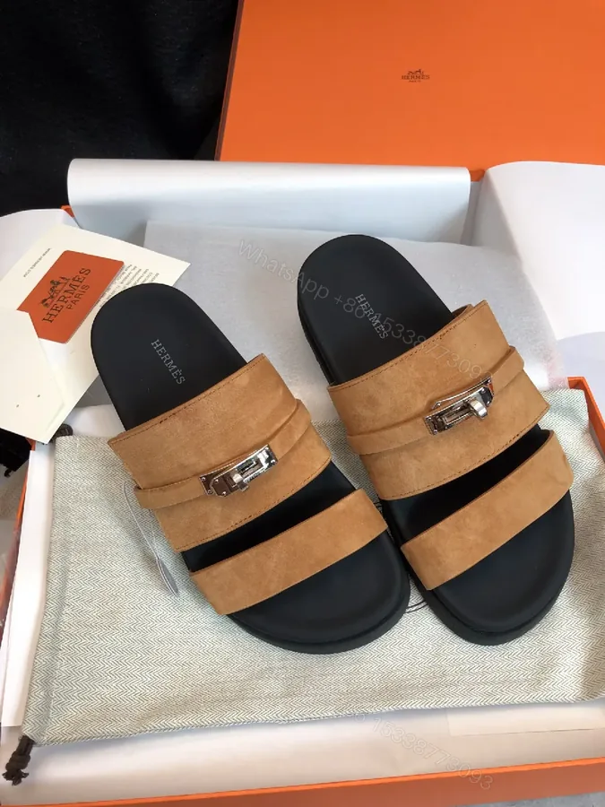 View 1 of Two-Strap Nubuck Leather Sandals - Signature Hardware, All-Day Comfort