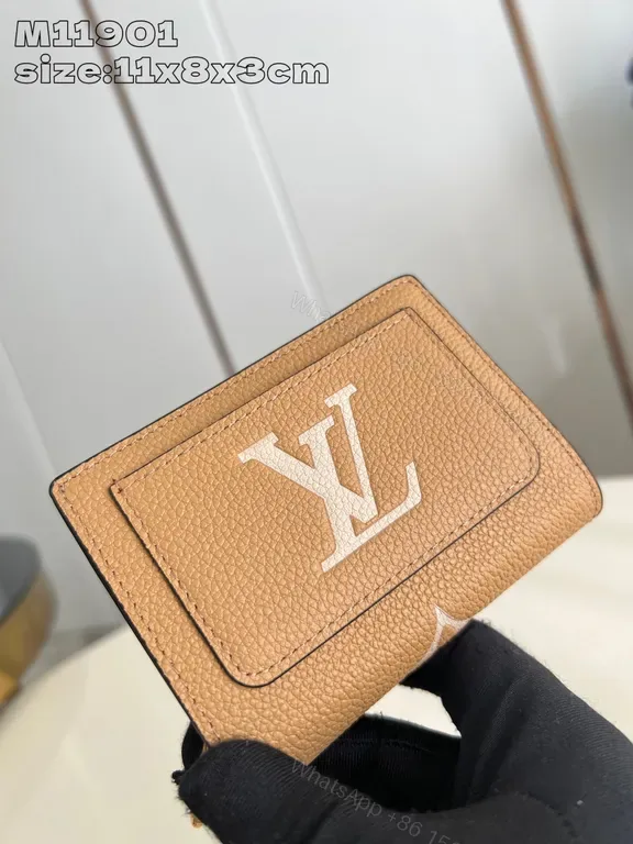 View 1 of Beige Leather LV Card Holder | Compact Signature Style