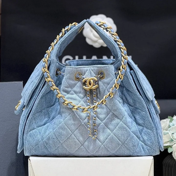View 1 of CHANEL 25 SMALL IN BLUE 30 DENIM GOLD HARDWARE