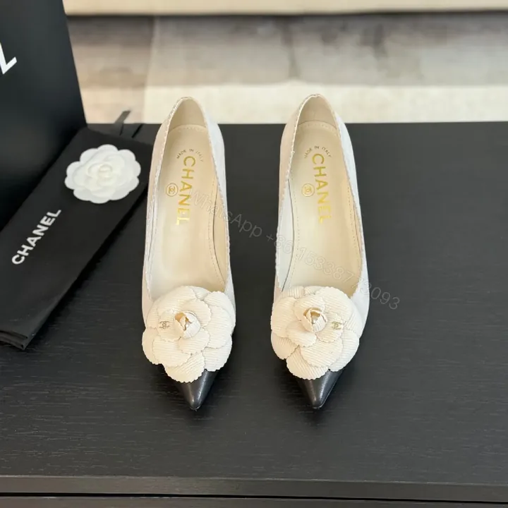 View 1 of Chanel-Influenced Floral Pump: Ultra-Feminine Elegance in Ivory