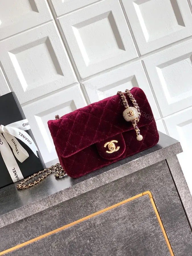 View 1 of Velvet Burgundy Bag: Rich Chain, Gold Hardware, Luxe Everyday