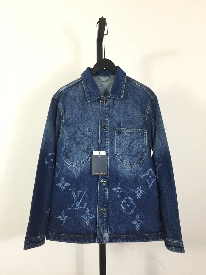View 1 of Modern Texture Denim Jacket with Monogram Details