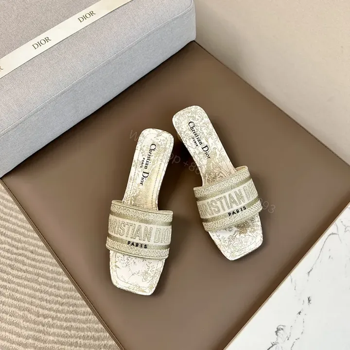 View 1 of Chic Crystal-Embellished Slide Sandals with Dior-Style Straps