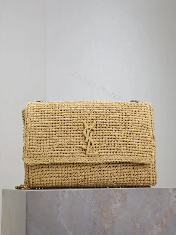 View 1 of Natural Straw Bag, Woven, Modern Chic, Monogram Accent + Shoulder Bag