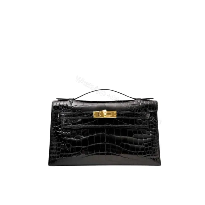 View 1 of Hermes Kelly Mini Pochette Shiny Alligator Black 21Cm