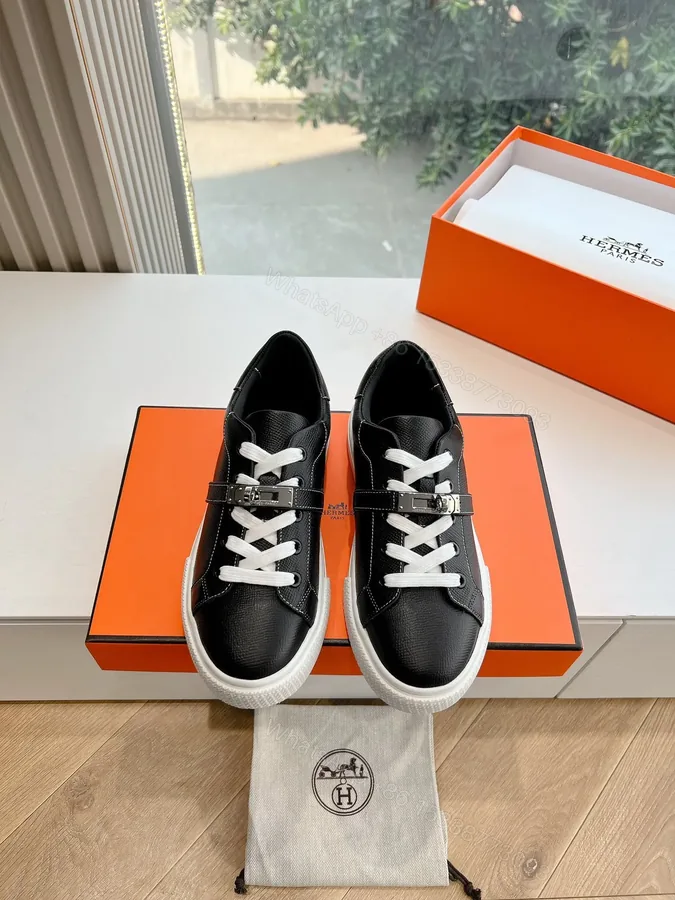 View 1 of Hermes Women Black Leather Sneakers With Buckle Strap
