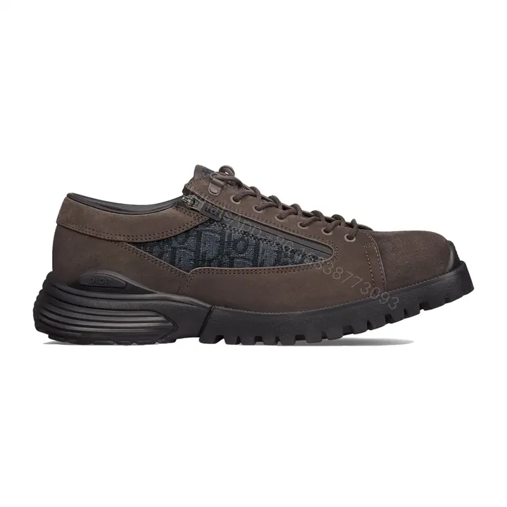 View 1 of DIOR COMBAT DERBY SHOES DEEP BROWN SUEDE AND BLACK OBLIQUE JACQUARD – CD198