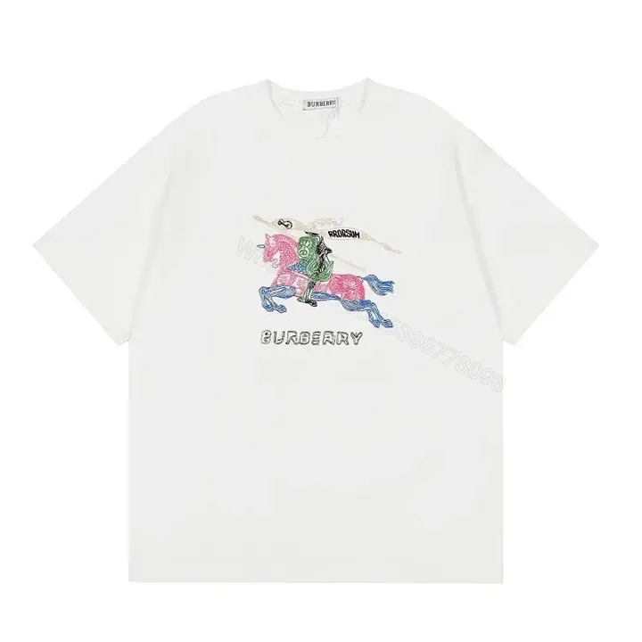 View 1 of White Cotton Graphic Tee: Embroidered Horse, Modern Luxe Comfort
