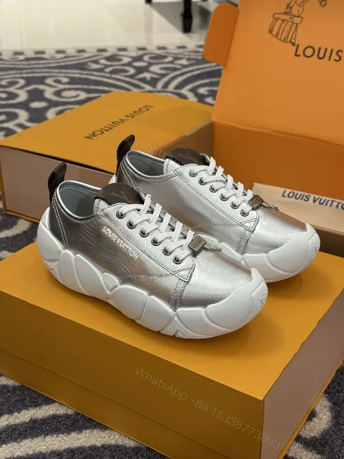 View 1 of Metallic Silver Chunky Sneakers: Luxe Designer-Inspired Comfort