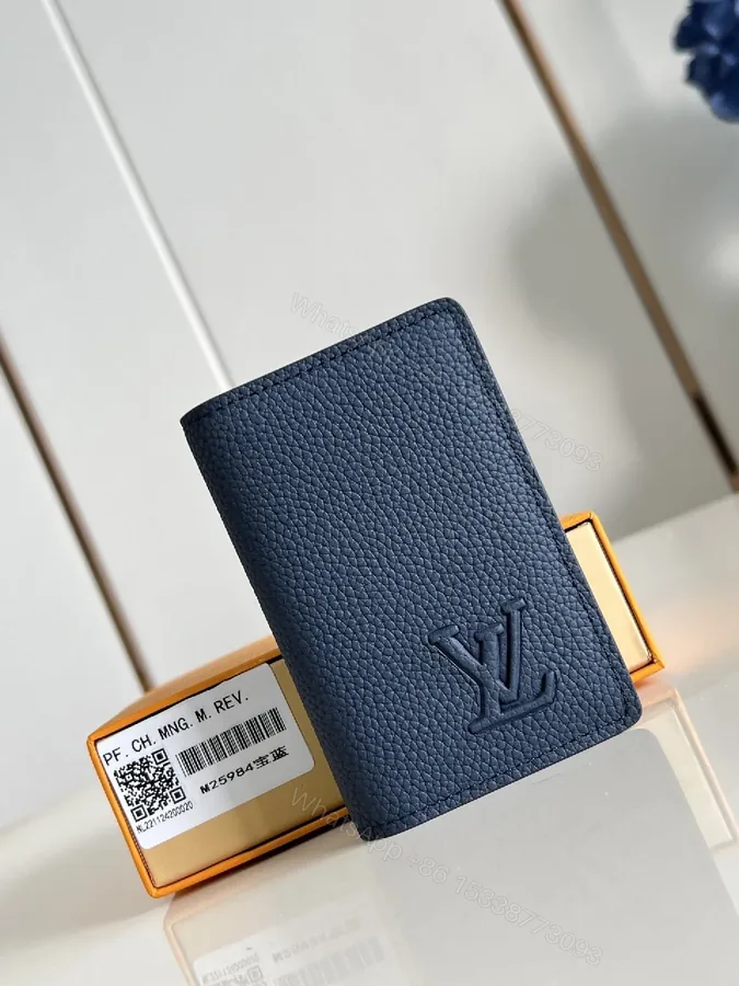 View 1 of Patterned Texture Wallet in Navy Leather - Compact, Durable, Minimalist