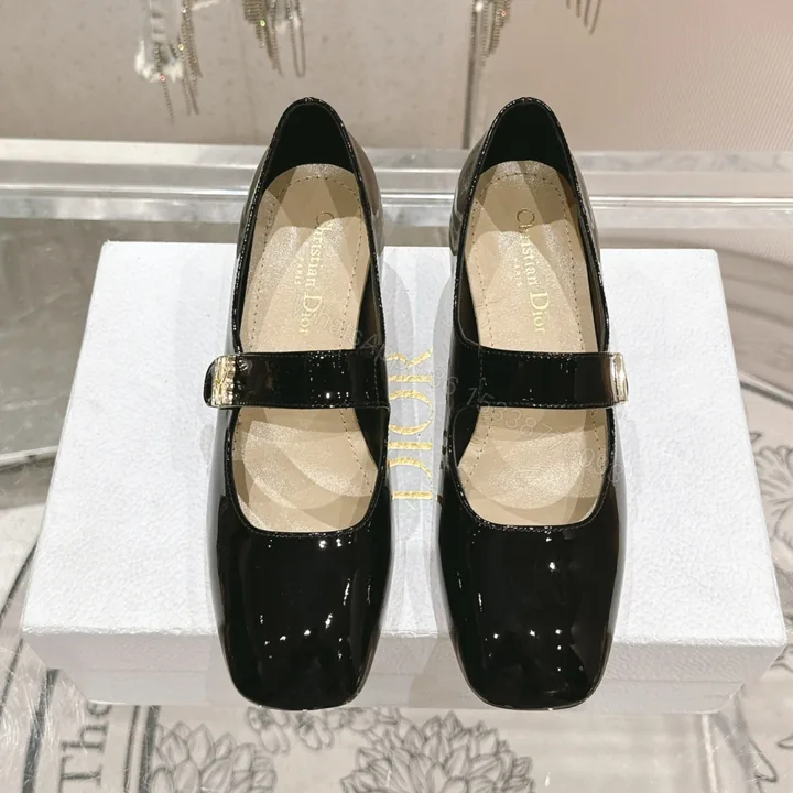 View 1 of 高仿Dior*Miss系列KDC268方頭粗跟單鞋4CM黑色漆皮免檢版