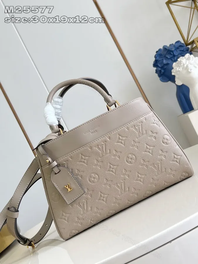 View 1 of Taupe Monogram Satchel: Structured, Comfortable, Luxe Tote