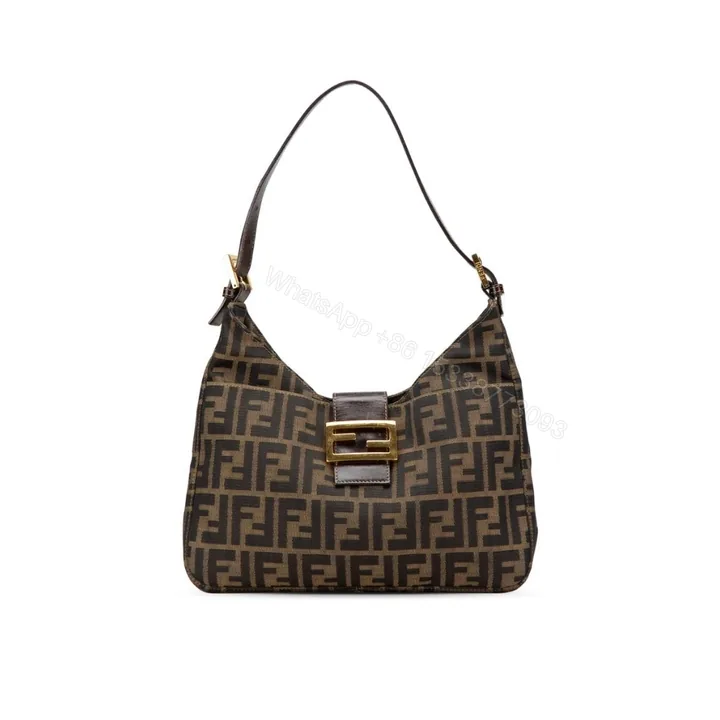View 1 of Fendi Zucca Baguette Canvas Leather Shoulder Bag Dark Brown 30cm
