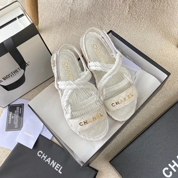 View 1 of CHANEL Cord Quilted Sandals