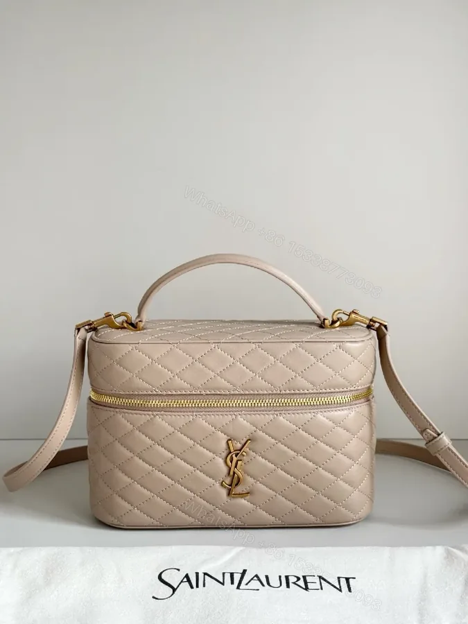 View 1 of Quilted Blush Mini Bag with Gold Hardware, Elegant Crossbody