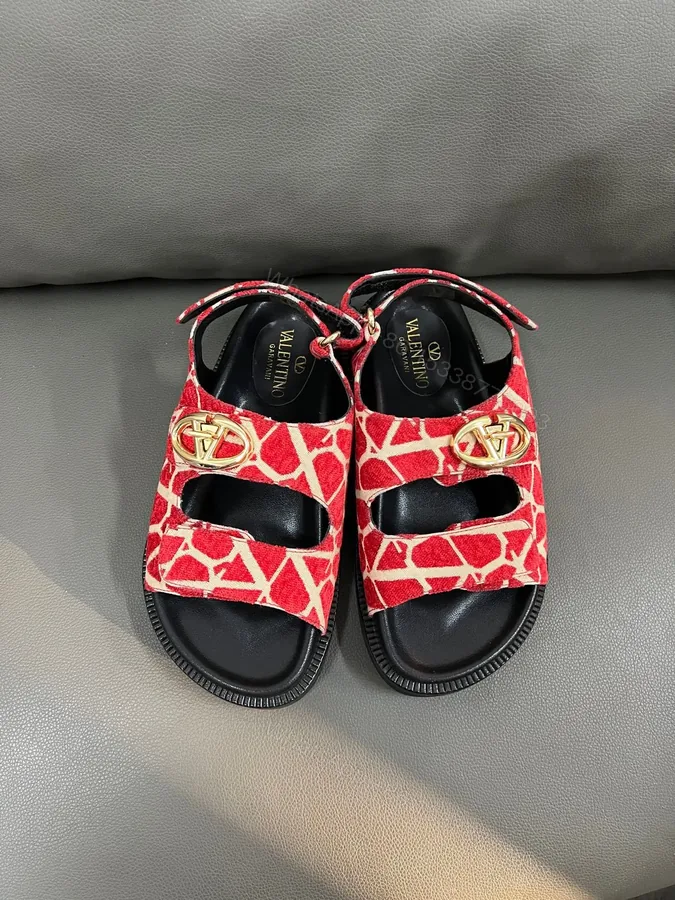View 1 of Valentino Women Red Patterned Fabric Sandals