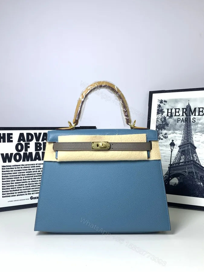 View 1 of Hermès 原單 Kelly 28 藍色拼接手提包 清新撞色高級精品女包