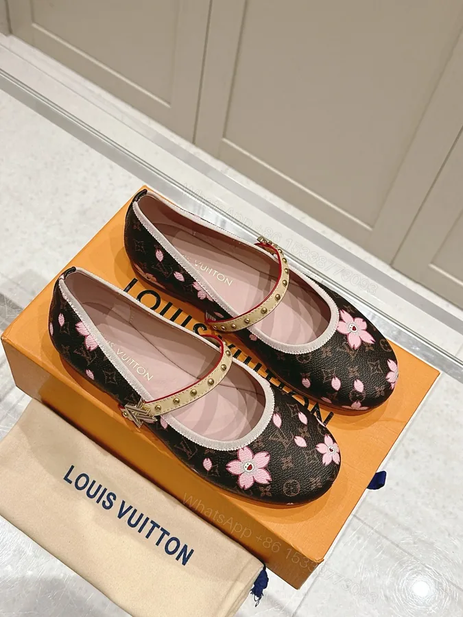 View 1 of LV Women Brown Canvas Pink Floral Patterned Flats