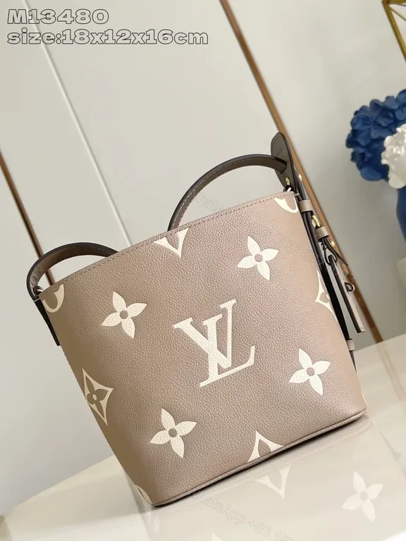 View 1 of Taupe LV Monogram Tote: Pebbled Leather, Structured Luxury