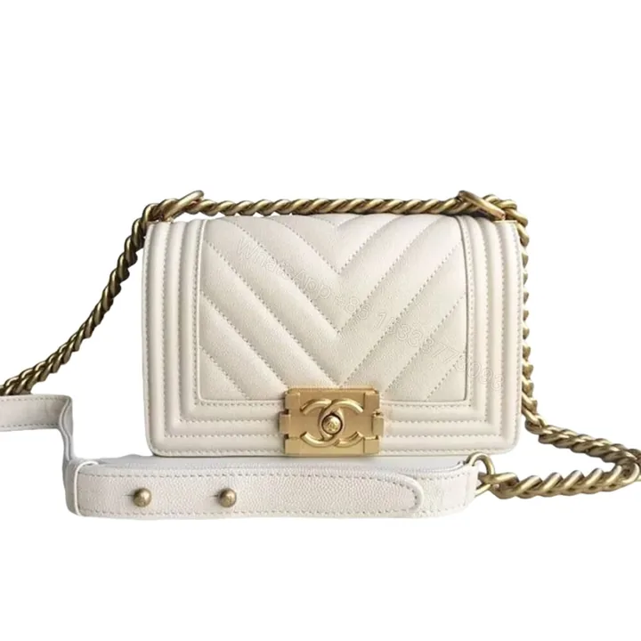 View 1 of Chanel Boy Bag White Gold Hardware 25Cm A67086