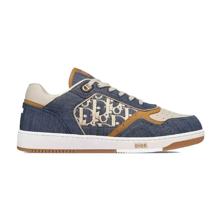 View 1 of DIOR B27 UPTOWN SNEAKERS BLUE DENIM WITH BEIGE AND COGNAC SMOOTH CALFSKIN – CD216