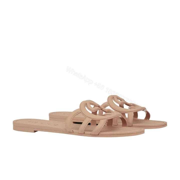 View 1 of GUCCI WOMEN’S INTERLOCKING G SLIDE SANDAL LIGHT BEIGE 780307 J8700 2526