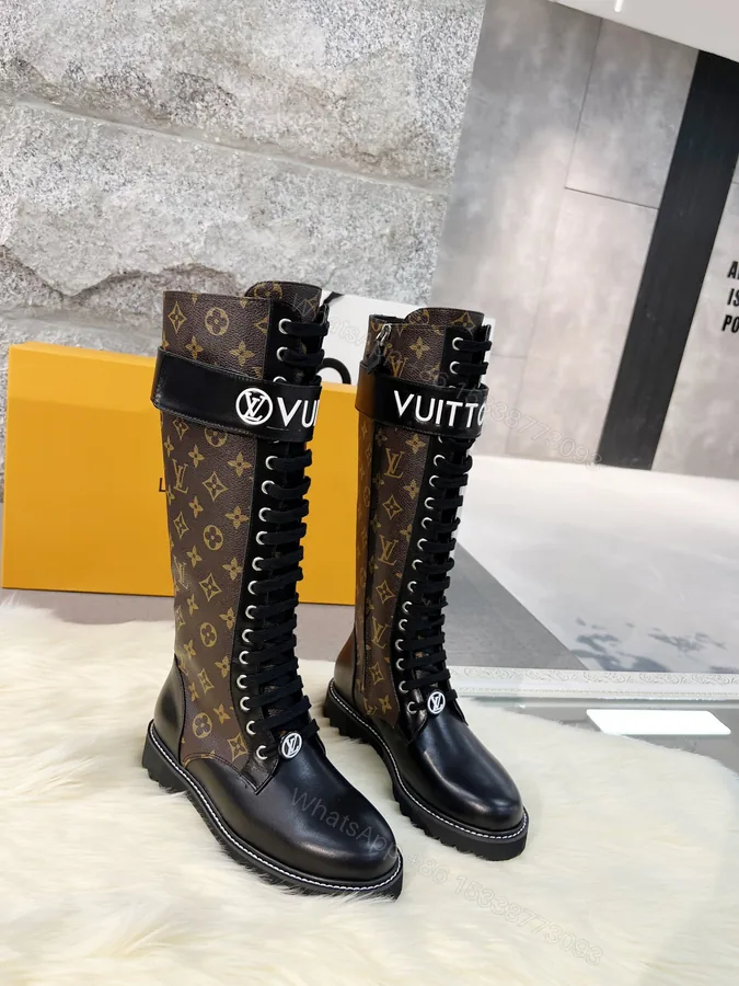 View 1 of LV 原單長筒軍靴 經典老花 拼接黑色牛皮