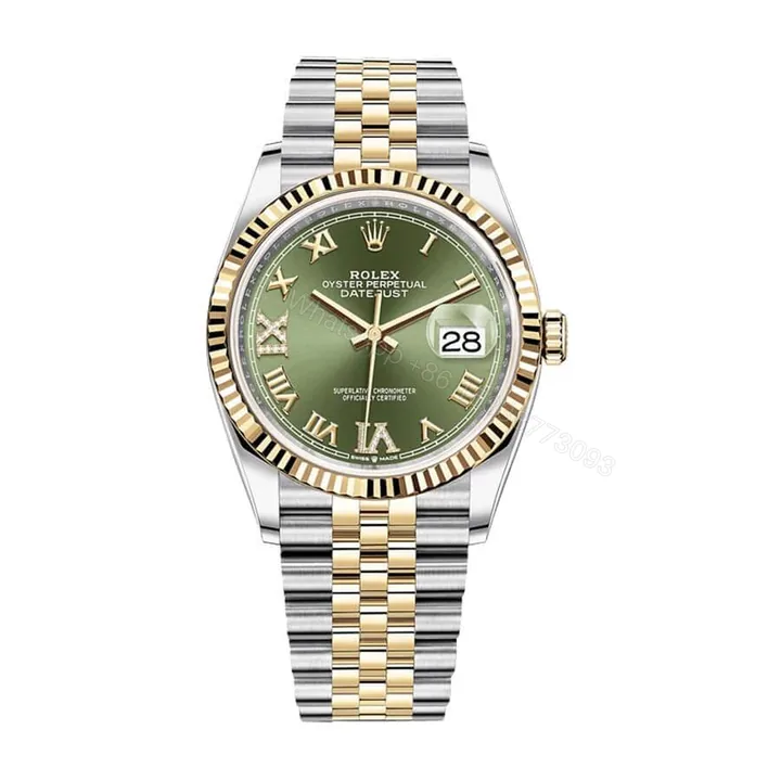 View 1 of Rolex Datejust 126283RBR Super Clone : Two-Tone Diamond Bezel Green Roman Dial 36mm