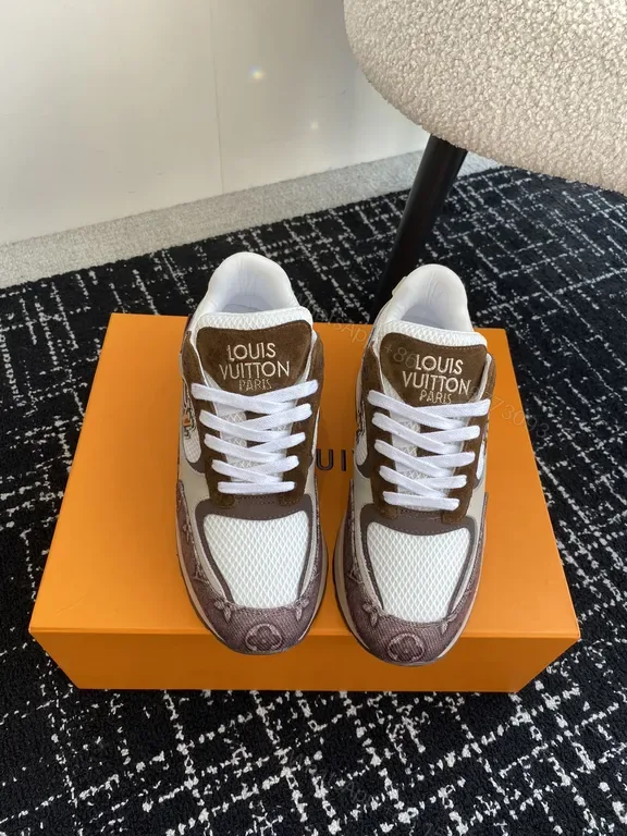 View 1 of Brown Monogram-Trim LV-Style High-Tops for All-Day Comfort