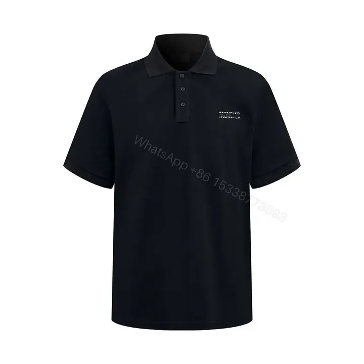 View 1 of Black Knit Polo Shirt with Classic Collar, Matte Finish