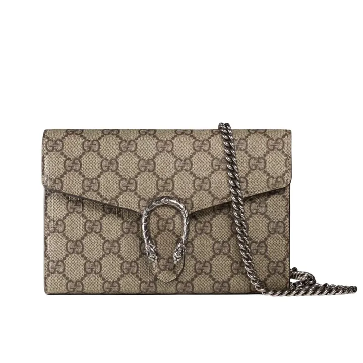 View 1 of Gucci Dionysus GG Supreme Chain Wallet Beige And Ebony 20Cm ‎401231 KHNSN 8642