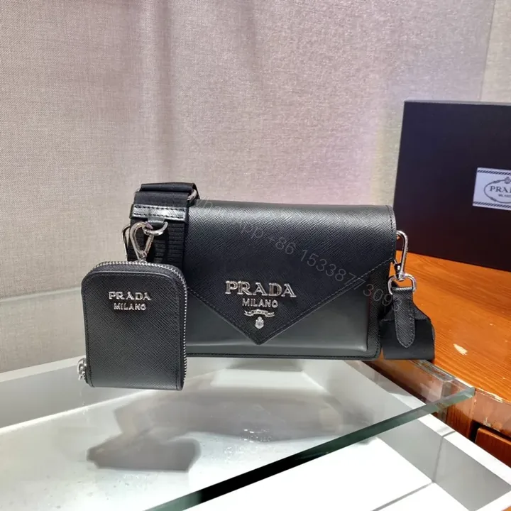 View 1 of Prada Milano Crossbody: Saffiano, Envelope, Detachable Pouch