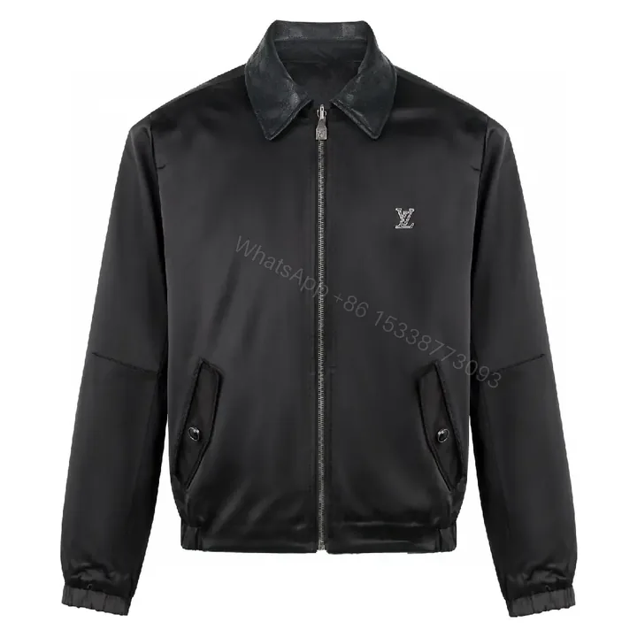 View 1 of Black Leather-Trim Coach Jacket with Subtle Logo Embroidery