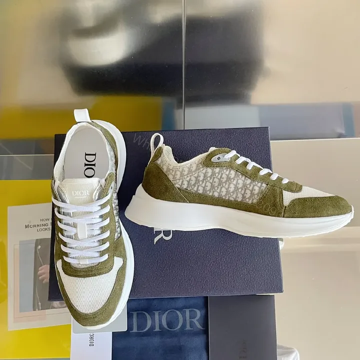 View 1 of Olive Suede Sport Sneaker with Monogram Trim
