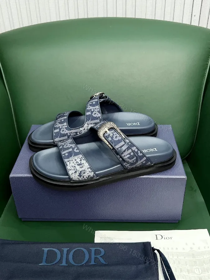 View 1 of Denim-Textured Buckle Sandals: Couture-Comfort Slides