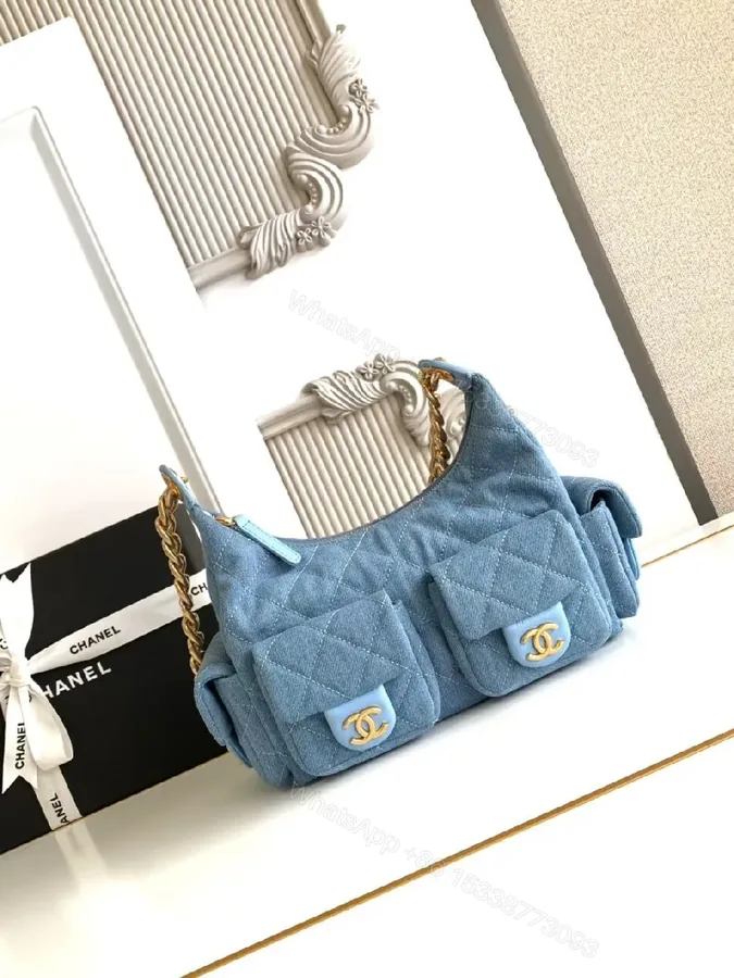 View 1 of Denim-Blue Quilted Flap Bag: Everyday Luxe