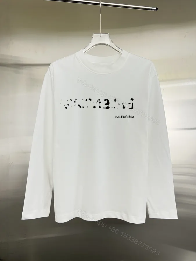View 1 of BalenciagaA貨長袖T 白底塗鴉點陣LOGO男裝藝術感設計