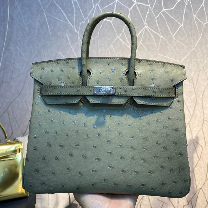 View 1 of HERMES BIRKIN 30CM KHAKI OSTRICH LEATHER SILVER HARDWARE