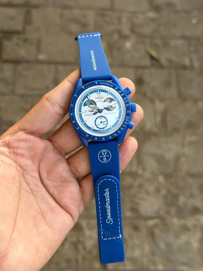 View 1 of First Copy Luxury Blue Chronograph Sports Watch With Rubber Strap And Premium Finish