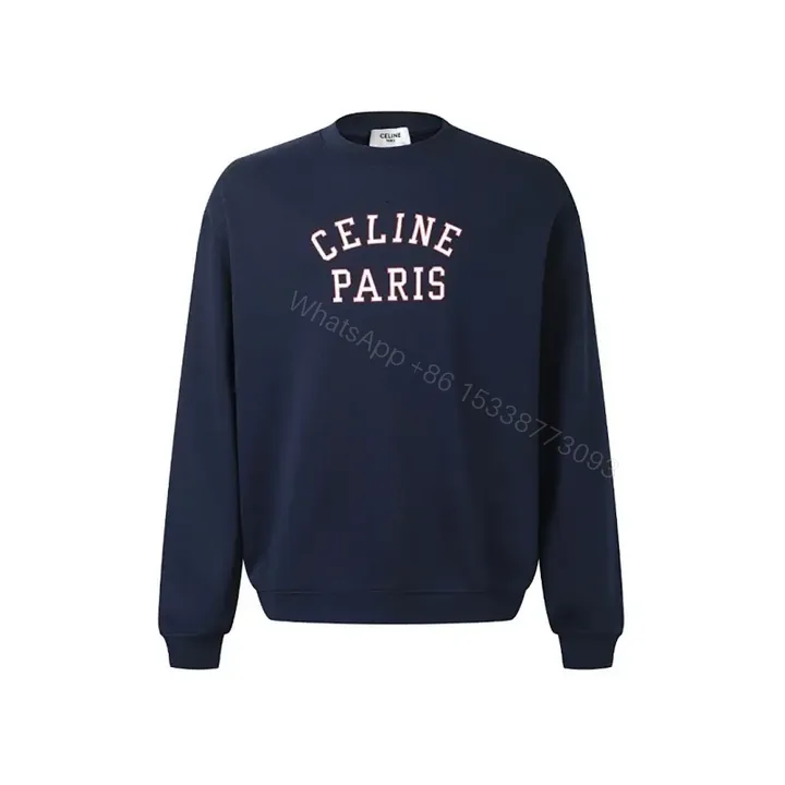 View 1 of Navy Cotton-Blend Crewneck Sweatshirt: Subtle Logo Couture