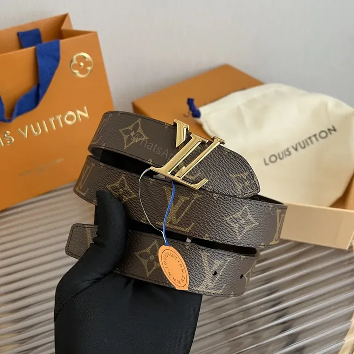 View 1 of Brown Monogram Belt with Gold LV Buckle - Luxury Everyday